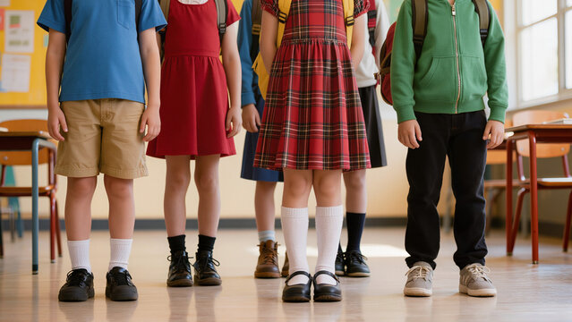 The neutral color palette of navy, grey, and tan creates a neat, disciplined, and cohesive academic aesthetic, professional collection of student uniforms designed for a cohesive academic look.