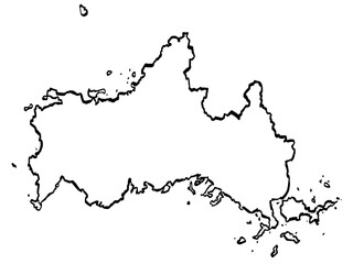 山口県地図 筆タッチ 和風 中国地方 西日本 / A brushstroke map of Yamaguchi Prefecture