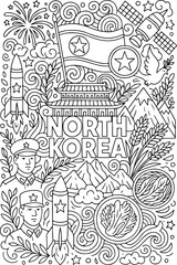 Fototapeta premium North Korea hand drawn vector illustration doodle art line art coloring page for kids