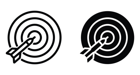 Target icon with rocket hitting bullseye representing business goals success achievement strategy marketing objective growth startup launch mission and progress