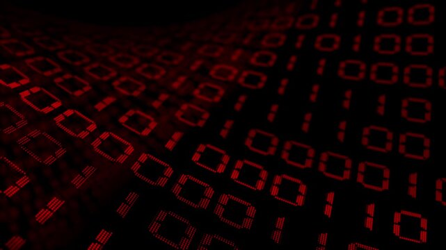 Red color random numbers binary code with blank space hi tech design loopable black technology background