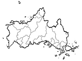 山口県地図 筆タッチ 市町村区分 和風 中国地方 西日本 / A brushstroke map of Yamaguchi prefecture 2