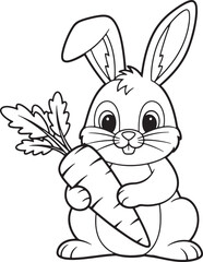 Cute cartoon rabbit holding a large carrot bunny hare