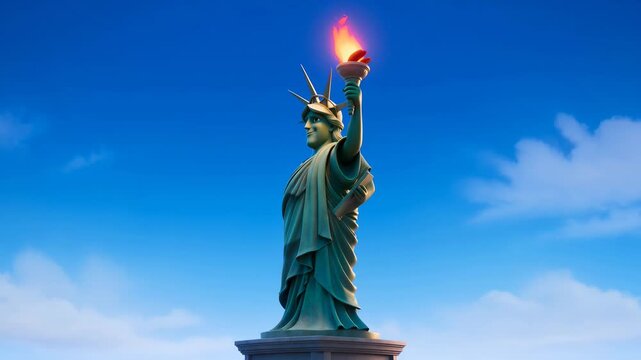 Cartoon statue of liberty with a torch against a bright blue sky animation friendly perfect for childrens educational content