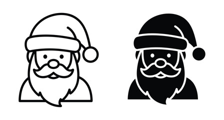 Obraz premium Santa Claus icon set featuring outline and solid black versions of Father Christmas with beard and hat for holiday graphic design