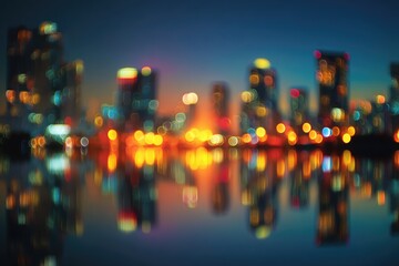 Obraz premium Abstract Cityscape with Blurred Lights and Water Reflection at Night.
