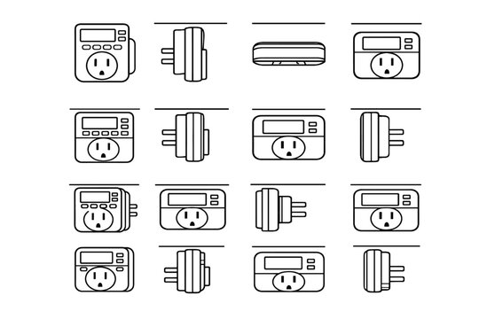 Icon timer modern digital outline wall body electrical home vector plug discreet