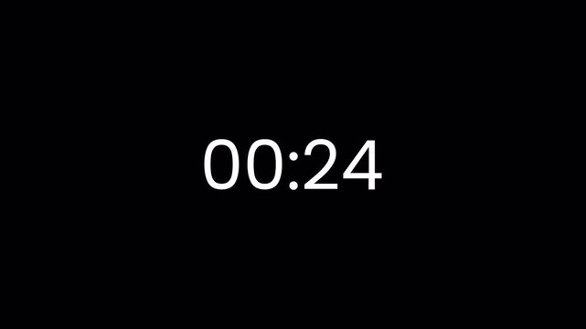 30 second countdown timer animation on a transparent background, 30 second to 0 second countdown timer with alpha channel in 4k.