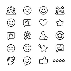 Fototapeta premium Social Media Interaction Icons Set – Rating, Feedback, Like, Star, Chat Line Vector Collection