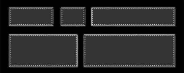 Obraz premium Collection of five glowing grey retro frames with bright marquee lights on a dark background