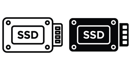 Fototapeta premium SSD solid state drive icon set for computer storage hardware memory device digital data technology electronic component flash disk unit equipment