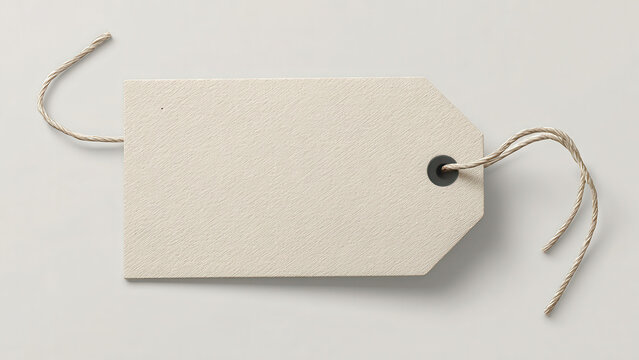 A blank, textured gift tag with a string, ready for labeling or personalizing items for sale or gifts.