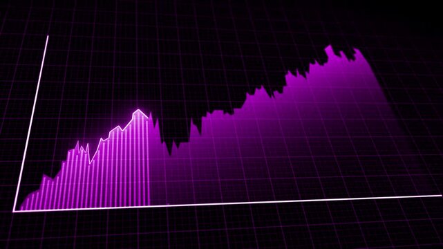 Pink color bar chart with growing business concept hi tech technology chart with a grid black stock market background