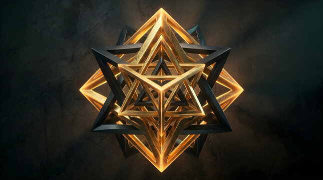 Interlocking Gold and Dark Titanium Octahedrons Symbol - Minimalist Abstract Display Mockup Platform