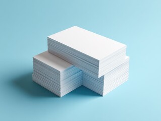 business card mockup stack isolated on a light blue background