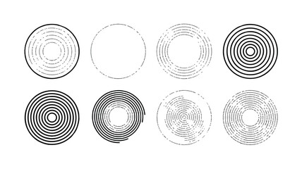 set of various concentric circle designs on white background