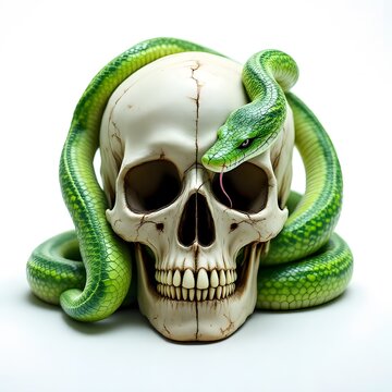 skull with a green snake on white background