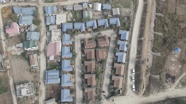 Aerial Drone View of New Housing Settlement for Squatter Community in Jhapa, Nepal