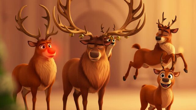 Animated christmas reindeer group cute cartoon style ready for holiday season content rendered animation group of adorable reindeer characters