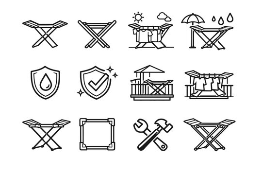 Proportions outdoor gear icon clean strong clothing vector foldable rack outline durable