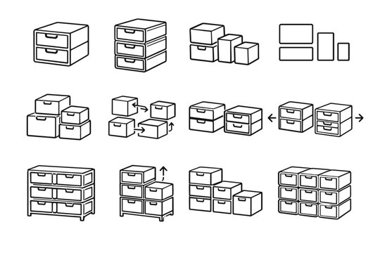 Variations size modular configuration compatible bin icon clean icons layout drawer vector