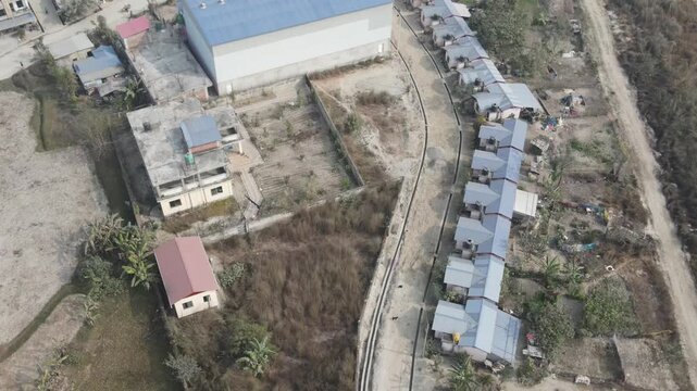 Aerial Drone View of New Housing Settlement for Squatter Community in Jhapa, Nepal