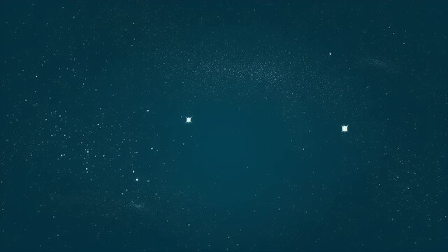 A dark blue expanse dotted with tiny white specks suggesting stars and a hazy celestial glow