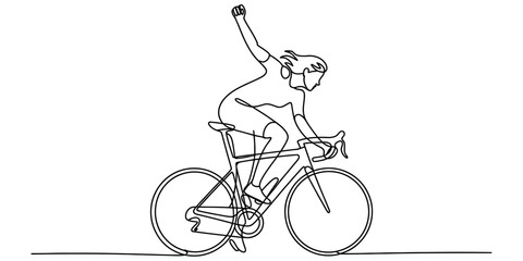 Fototapeta premium Continuous line cyclist riding bicycle active lifestyle sport illustration concept