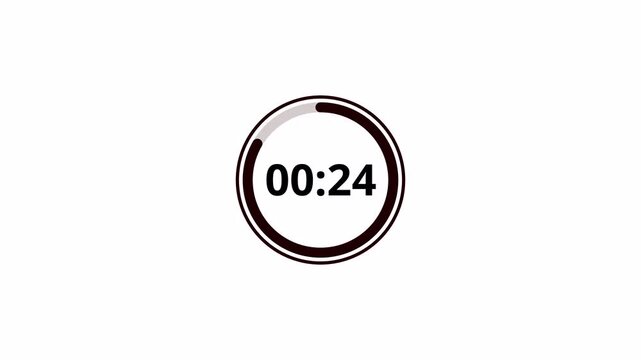 30 second countdown timer animation on a transparent background, 30 second to 0 second countdown timer with alpha channel in 4k.