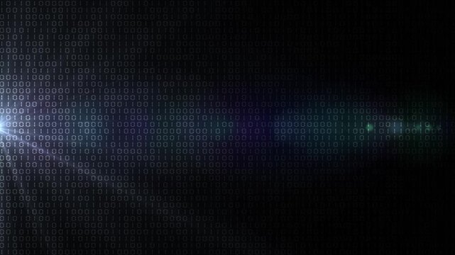 white color random numbers binary code with optical flair rays hi tech design loopable black technology background