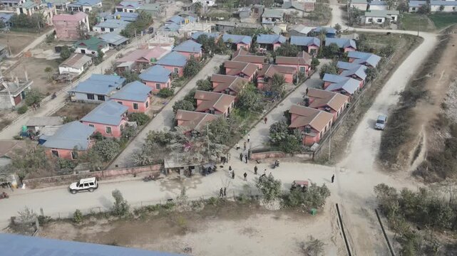 Aerial Drone View of New Housing Settlement for Squatter Community in Jhapa, Nepal