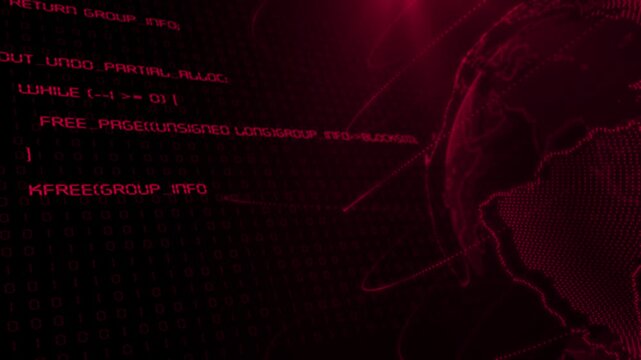 Magenta red color computer programming rotating globe with dots futuristic design black technology background