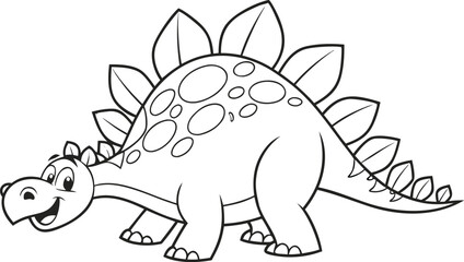 Stegosaurus dinosaur coloring page with large plates on back and tail black and white © SnappyDesigns
