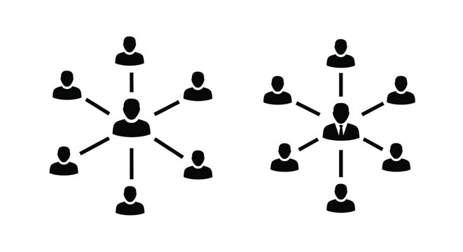 Two network diagrams featuring stick figures connected by lines representing connections