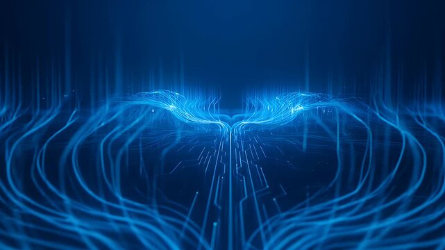Abstract glowing blue network of lines on a dark background