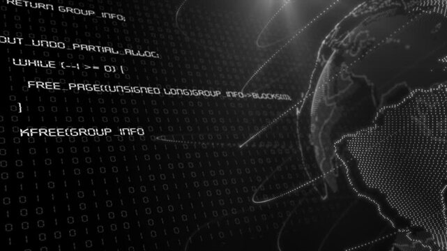 white color computer programming rotating globe with dots futuristic design black technology background