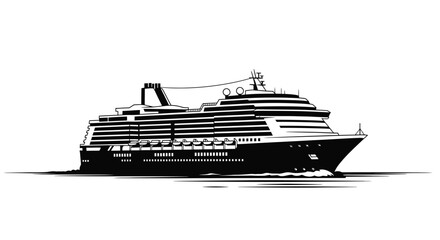 Obraz premium A detailed black and white illustration of a large cruise ship at sea