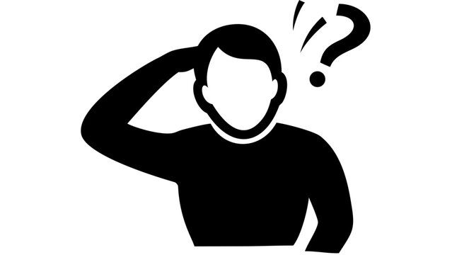 user profile scratching head silhouette icon, confused pose, simple black vector, transparent background