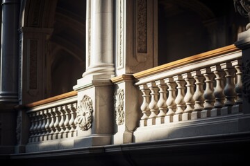A detailed view of a building featuring prominent columns and a clock. This image can be used to represent architecture, time, history, or landmarks..