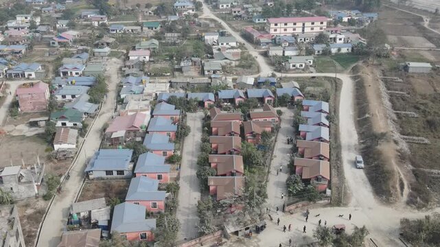 Aerial Drone View of New Housing Settlement for Squatter Community in Jhapa, Nepal