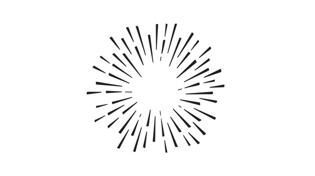 Explosion abstract black lines radiating from the center on white background, vintage sunburst design element