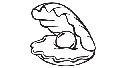 Oyster with a pearl inside, presented in a simple, elegant black line drawing style, evoking the beauty of the ocean. © MissBeauty