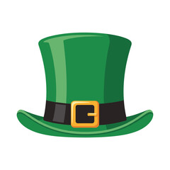 Green Leprechaun Hat Celebrating St. Patrick's Day Isolated on White Background for Irish Culture Event and Celebration Designs, Luck Symbol, Vintage Cartoon Style, Festive Apparel, Party Decoration,