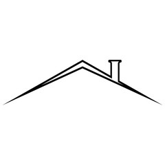 Minimalist house chimney roof silhouette icon, real construction estate logo © brovarky