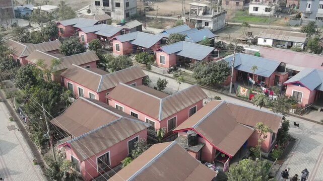 Aerial Drone View of New Housing Settlement for Squatter Community in Jhapa, Nepal