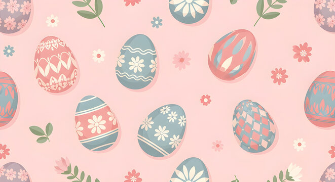 Seamless Easter egg pattern with delicate floral motifs and pastel colors, perfect for springtime celebrations and festive designs