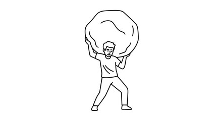 Fototapeta premium Man Carrying Heavy Rock On Shoulders Symbolizing Burden And Challenge