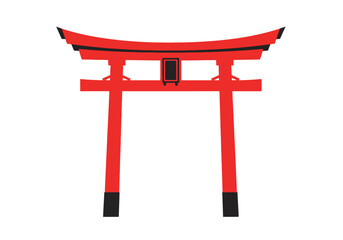 Stylized red Japanese torii gate on a white background © Titi