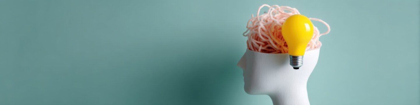 Female caucasian adult head silhouette brain lightbulb idea creativity concept lateral thinking