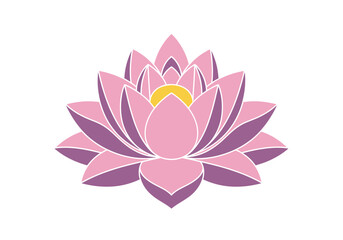 Obraz premium Stylized pink and purple lotus flower illustration with a yellow center on white